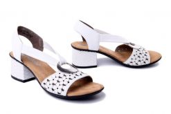 RIEKER 64677-80 white, sandały damskie. Białe sandały damskie Rieker, bez wzorów, z gumy, bez obcasa, na obcasie. Za 254.92 zł.