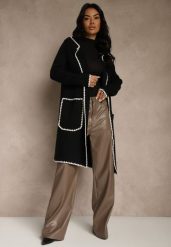 Czarny Kardigan z Haftowaną Lamówką Tuscele. Czarne kardigany damskie Renee, s, bez wzorów, z jeansu. Za 129.99 zł.