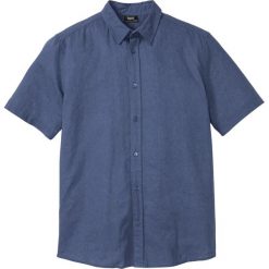 Koszula z lnem, krótki rękaw. Brązowe koszule męskie bonprix, na lato, l, bez wzorów, z bawełny, bez kołnierzyka, bez ramiączek. Za 129.99 zł.