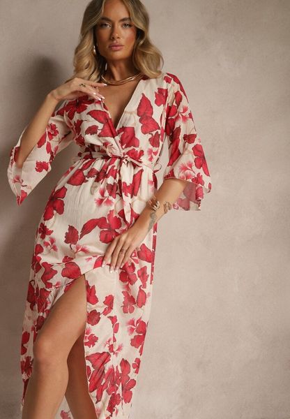 Czerwona Asymetryczna Sukienka z Bawełny z Kopertowym Dekoltem i Wiązanym Paskiem Nitilira. Czerwone sukienki damskie Renee, na spotkanie biznesowe, bez wzorów, z bawełny, eleganckie, z asymetrycznym kołnierzem, bez ramiączek, midi, asymetryczne. Za 129.99 zł.