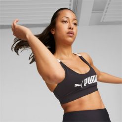 Stanik fitness cardio PUMA Mid Impact Puma Fit. Czarne biustonosze sportowe damskie Puma, bez wzorów. Za 89.99 zł.
