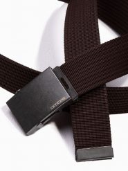 Pasek męski parciany z metalową klamrą - brązowy A376 - uniwersalny. Brązowe paski męskie Ombre Clothing, bez wzorów. Za 41.99 zł.