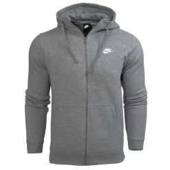 Bluza męska sportowa Nike Sportswear Club Fleece rozpinana z kapturem. Szare bluzy sportowe męskie Nike, bez wzorów, sportowe, bez kołnierzyka, bez ramiączek. Za 189.00 zł.