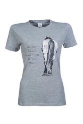 T-shirt damski HKM Horses Leave Hoofprints. Szare t-shirty damskie HKM, l, bez wzorów, z materiału, bez kołnierzyka. Za 116.00 zł.