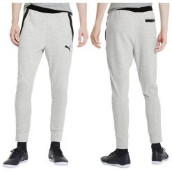 Spodnie męskie dresowe bawełniane szare Puma slim fit. Szare spodnie dresowe męskie Puma, bez wzorów, z bawełny. Za 129.00 zł.