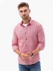 Bawełniana koszula męska z tkaniny w stylu Oxford SLIM FIT - czerwona V18 K642 - XXL. Czerwone koszule męskie Ombre Clothing, m, bez wzorów, z bawełny, bez kołnierzyka, bez ramiączek. W wyprzedaży za 39.99 zł.