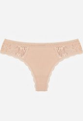 Beżowe Majtki Stringi Ozdobione Koronką z Bawełną Meniliphis. Brązowe stringi damskie Renee, l, bez wzorów, z bawełny. Za 6.99 zł.