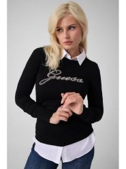 Guess Sweter 184022 Czarny Classic Fit. Czarne swetry klasyczne damskie Guess, s, bez kołnierzyka. Za 344.99 zł.