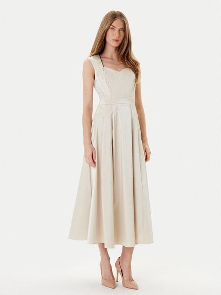 Rinascimento Sukienka koktajlowa CFC0125066003 Beżowy Regular Fit. Brązowe sukienki damskie RINASCIMENTO, xl, bez wzorów, z bawełny, wizytowe, bez kołnierzyka, bez ramiączek. Za 489.99 zł.