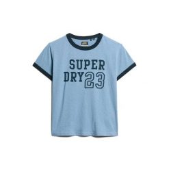 Damska dopasowana koszulka Superdry Athletic Essentials Ringer. Niebieskie bluzki damskie Superdry., bez wzorów, bez kołnierzyka, bez ramiączek. Za 131.70 zł.