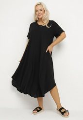Czarna Rozkloszowana Sukienka z Bawełną Elzedia. Czarne sukienki damskie Born2be, na co dzień, xl, bez wzorów, z bawełny, eleganckie, bez kołnierzyka, bez ramiączek, midi, rozkloszowane. W wyprzedaży za 71.99 zł.