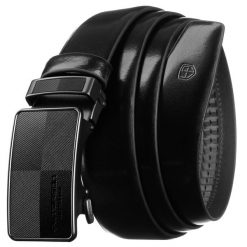 Czarny pasek męski ze skóry naturalnej z automatyczną, czarną klamrą - Peterson. Czarne paski męskie Peterson, bez wzorów, ze skóry. Za 129.00 zł.