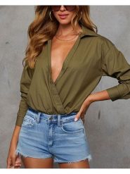 Milan Kiss Bluzka w kolorze khaki rozmiar: XL. Brązowe bluzki damskie Milan Kiss, xl, bez wzorów, z bawełny, bez kołnierzyka, bez ramiączek. Za 114.44 zł.