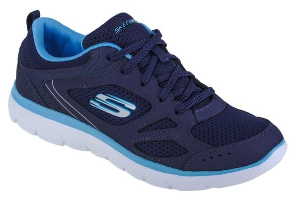 Buty sportowe Sneakersy damskie, Skechers Summits Suited. Niebieskie buty sportowe na co dzień damskie Skechers, bez wzorów, z materiału, trekkingowe. Za 229.99 zł.