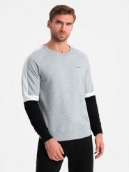 Trójkolorowa męska bluza dresowa z raglanowymi rękawami – szara V1 OM-SSNZ-22FW-003 - XXL. Szare bluzy bez kaptura męskie Ombre Clothing, l, z bawełny. W wyprzedaży za 99.99 zł.
