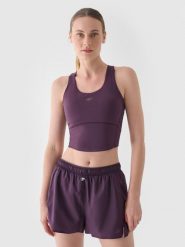 4F Crop top treningowy szybkoschnący damski - fioletowy XL. Fioletowe topy damskie 4f, xl, bez wzorów, z dzianiny, bez ramiączek. W wyprzedaży za 49.99 zł.