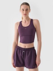4F Crop top treningowy szybkoschnący damski - fioletowy XXL. Fioletowe topy damskie 4f, xs, bez wzorów, z dzianiny, bez ramiączek. W wyprzedaży za 49.99 zł.