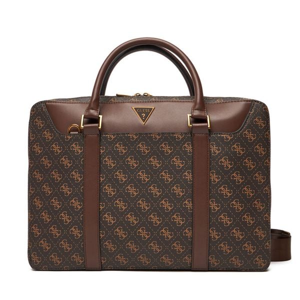 Torba na laptopa Guess. Brązowe torby na laptopa damskie Guess, z aplikacjami. Za 399.99 zł.