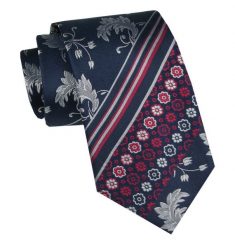 Elegancki i Modny Krawat Jedwabny - Alties - Granat z Akcentami Czerwieni. Czerwone krawaty i muchy męskie Alties, bez wzorów, z jedwabiu, eleganckie. Za 115.00 zł.
