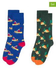 Happy Socks Skarpety (2 pary) w kolorze zielono-niebieskim rozmiar: 36-40. Niebieskie skarpetki męskie Happy Socks, bez wzorów. Za 48.05 zł.