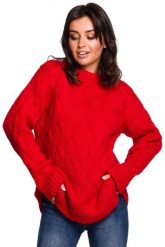 Sweter damski wełniany luźny fason ciepły puszysty czerwony. Czerwone swetry klasyczne damskie Polskie swetry, na zimę, l, z poliakrylu, bez kołnierzyka. Za 245.00 zł.