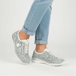 Półbuty damskie Rieker, cholewka materiałowa z nadrukiem kwiatowym wsuwane na płaskiej podeszwie, multikolor, L3252-91. Półbuty damskie Rieker, w ażurowe wzory, z jeansu, biznesowe, bez obcasa, na płaskiej podeszwie. Za 359.00 zł.