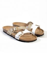 BACKSUN Klapki "Talca" w kolorze złoto-białym rozmiar: 41. Białe klapki damskie Backsun, bez wzorów, z materiału, bez obcasa. Za 130.99 zł.