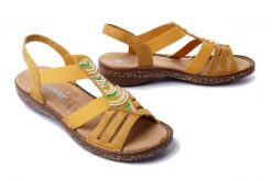 RIEKER 62808-68 yellow, sandały damskie. Żółte sandały damskie Rieker, bez wzorów, bez obcasa. Za 231.92 zł.