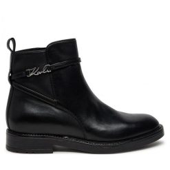 Botki KARL LAGERFELD. Czarne botki damskie Karl Lagerfeld, bez obcasa, na płaskiej podeszwie, bez zapięcia. Za 779.99 zł.