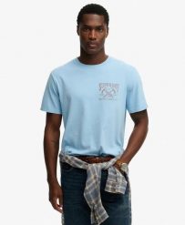 Superdry Outdoors Mountain Relaxed T‑shirt z 100% bawełny organicznej – krój. Niebieskie t-shirty męskie Superdry., m, bez wzorów, z bawełny, bez kołnierzyka. Za 198.35 zł.