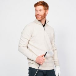 Sweter do golfa męski Inesis MW500. Brązowe kardigany męskie INESIS, m, bez wzorów, z bawełny, eleganckie, bez kołnierzyka. W wyprzedaży za 99.99 zł.