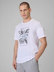 4F T-shirt regular z nadrukiem męski - biały M. Białe t-shirty męskie 4f, m, bez wzorów, z dzianiny, bez kołnierzyka. Za 69.99 zł.