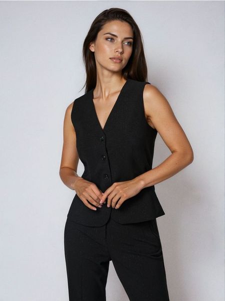 Kamizelka garniturowa z dekoltem V - czarny. Czarne kamizelki damskie Sinsay, l. W wyprzedaży za 24.99 zł.