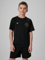4F Koszulka sportowa szybkoschnąca dziecięca 4F JUNIOR x Robert Lewandowski - czarna 158/164 (12-14 lat). Czarne koszulki dziewczęce 4f, l, bez wzorów, z materiału, bez ramiączek. Za 89.99 zł.