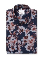 OLYMP Koszula "Level 5" - Body fit - w kolorze jasnoróżowo-granatowym rozmiar: 45. Niebieskie koszule męskie Olymp, bez wzorów, z bawełny, bez kołnierzyka, bez ramiączek. Za 104.39 zł.