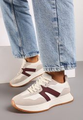 Beżowo-Bordowe Płaskie Buty Sportowe Sneakersy z Geometrycznym Wzorem Nawla. Brązowe buty sportowe na co dzień damskie Born2be, bez wzorów. Za 84.99 zł.