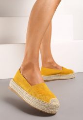 Żółte Klasyczne Wsuwane Espadryle z Plecionką Wokół Podeszwy Gemelle. Żółte espadryle damskie Born2be, bez wzorów, bez obcasa. Za 39.99 zł.