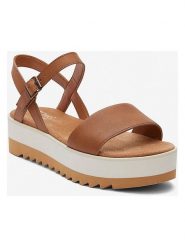 TOMS Skórzane sandały w kolorze jasnobrązowym na obcasie rozmiar: 40. Brązowe sandały damskie Toms, bez wzorów, bez obcasa, na koturnie. Za 173.99 zł.