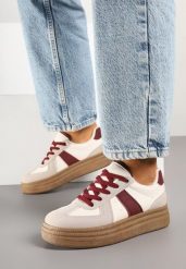 Beżowo-Bordowe Sneakersy Klasyczne Tenisówki na Tłoczonej Platformie Nanislla. Brązowe trampki i tenisówki damskie Born2be, bez wzorów. Za 99.99 zł.