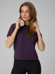 4F T-shirt regular gładki damski - fioletowy S. Fioletowe t-shirty damskie 4f, s, bez wzorów, z bawełny, bez kołnierzyka. Za 69.99 zł.