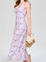 Sukienka maxi w kwiaty z wiskozą - wielobarwny. Sukienki damskie Sinsay, l, bez wzorów, z materiału, bez kołnierzyka, bez ramiączek, maxi. Za 49.99 zł.