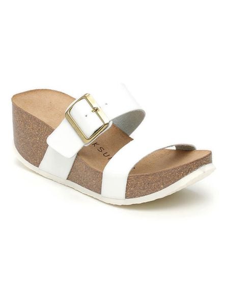 BACKSUN Klapki w kolorze białym na koturnie rozmiar: 37. Białe klapki damskie Backsun, bez wzorów, z materiału, bez obcasa, na koturnie. Za 130.99 zł.