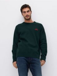 Sweter z bawełną - zielony. Zielone swetry męskie Reserved, l, bez wzorów, z bawełny, bez kołnierzyka. W wyprzedaży za 39.99 zł.