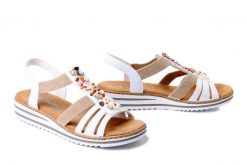 RIEKER V0656-80 white, sandały damskie. Białe sandały damskie Rieker, bez wzorów, bez obcasa. Za 319.90 zł.