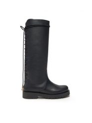 TWINSET Kozaki 242TGT164 Czarny. Czarne kozaki damskie Twinset, ze skóry, bez obcasa, na płaskiej podeszwie. Za 1,459.00 zł.