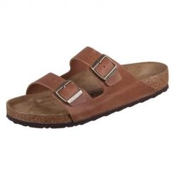 Klapki unisex Birkenstock Arizona Cognac. Brązowe klapki i japonki męskie Birkenstock, z materiału. Za 569.45 zł.