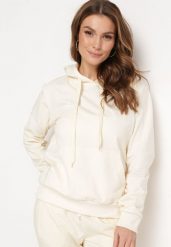 Jasnobeżowa Bluza Zakładana przez Głowę z Kapturem i Kieszenią Typu Kangur Roveria. Brązowe bluzy z kapturem damskie Born2be, l, z dzianiny. Za 34.99 zł.