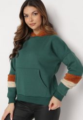Zielona Bluza z Kapturem i Futrzanymi Wstawkami Pyroxis. Zielone bluzy z kapturem damskie Born2be, z futra. Za 89.99 zł.
