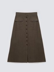 Spódnica damska lniana midi khaki Roliana 303. Zielone spódniczki damskie Big Star, l, bez wzorów, z tkaniny, midi, dopasowane. Za 229.99 zł.