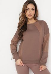 Brązowa Bluza z Ozdobnym Łańcuszkiem Letonia. Brązowe bluzy bez kaptura damskie Born2be, z bawełny. Za 89.99 zł.